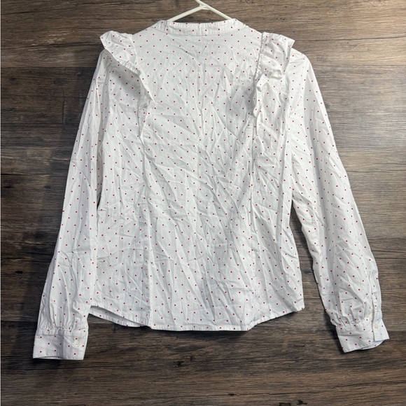 J. Crew White and Red Hearts Ruffled Bib Collar Blouse Top - Picture 2 of 6